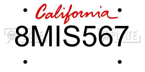 8MIS567 California License Plate