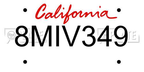 8MIV349 California License Plate