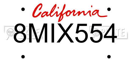8MIX554 California License Plate