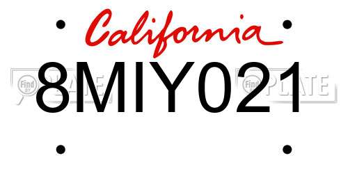 8MIY021 California License Plate