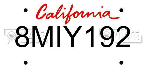 8MIY192 California License Plate