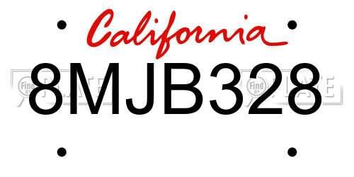 8MJB328 California License Plate