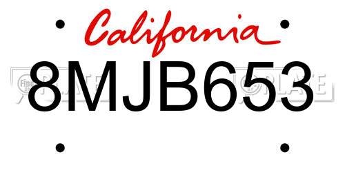 8MJB653 California License Plate