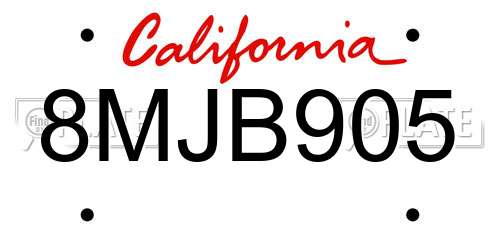 8MJB905 California License Plate
