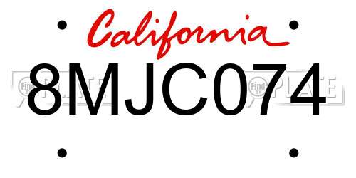 8MJC074 California License Plate