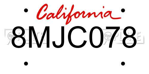 8MJC078 California License Plate