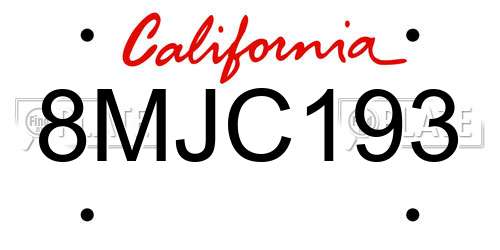 8MJC193 California License Plate
