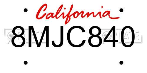 8MJC840 California License Plate