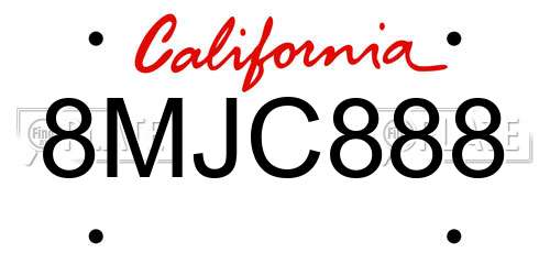 8MJC888 California License Plate
