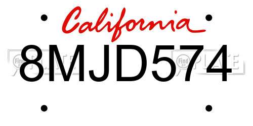 8MJD574 California License Plate