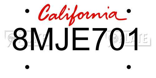 8MJE701 California License Plate
