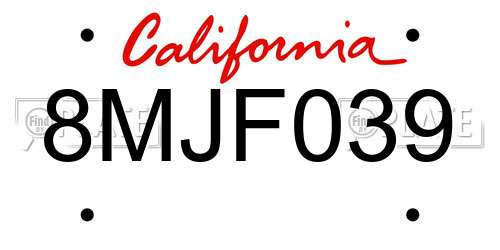8MJF039 California License Plate