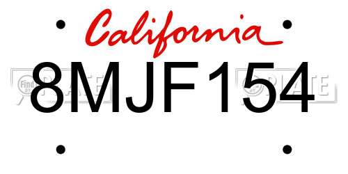 8MJF154 California License Plate