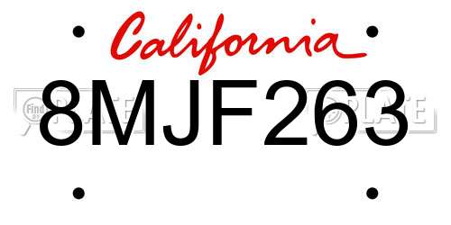 8MJF263 California License Plate