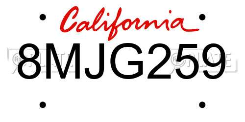 8MJG259 California License Plate
