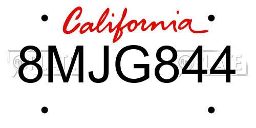 8MJG844 California License Plate