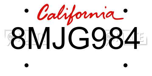 8MJG984 California License Plate