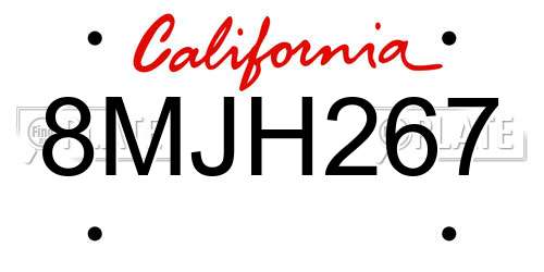 8MJH267 California License Plate