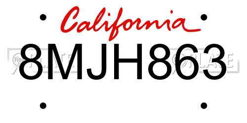 8MJH863 California License Plate
