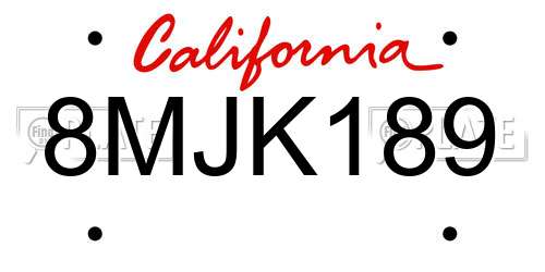 8MJK189 California License Plate