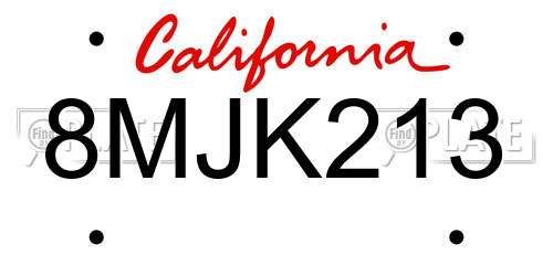 8MJK213 California License Plate