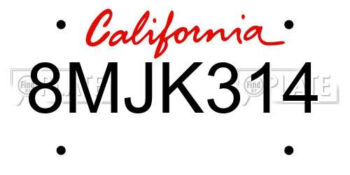 8MJK314 California License Plate