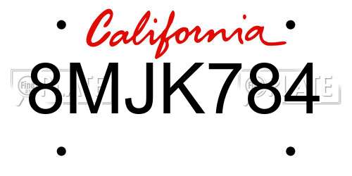 8MJK784 California License Plate