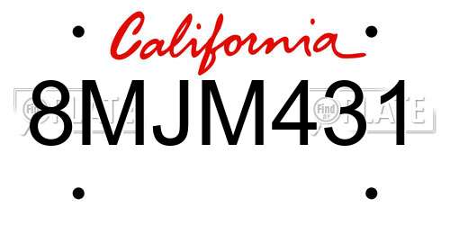 8MJM431 California License Plate