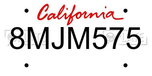 8MJM575 California License Plate