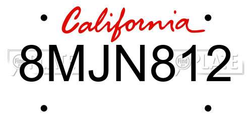 8MJN812 California License Plate