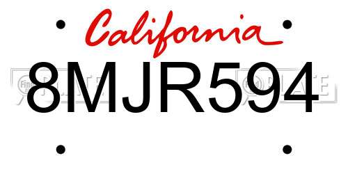 8MJR594 California License Plate