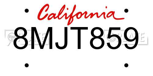 8MJT859 California License Plate