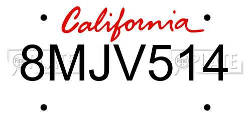8MJV514 California License Plate
