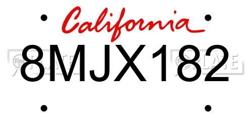 8MJX182 California License Plate