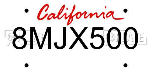 8MJX500 California License Plate