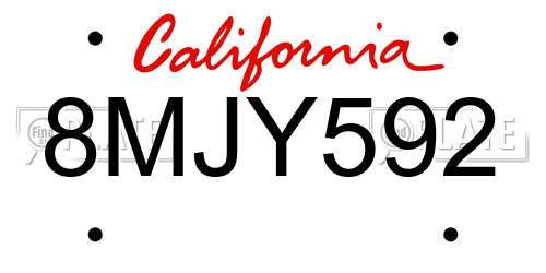 8MJY592 California License Plate