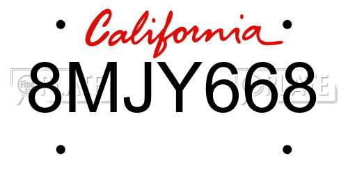 8MJY668 California License Plate