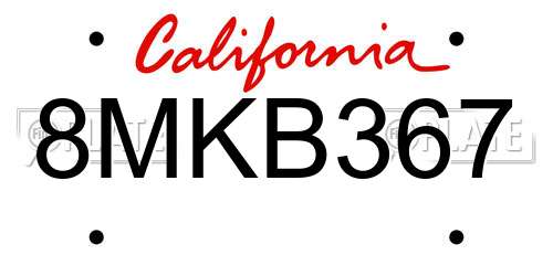 8MKB367 California License Plate