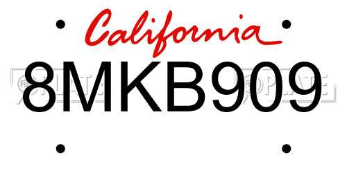 8MKB909 California License Plate
