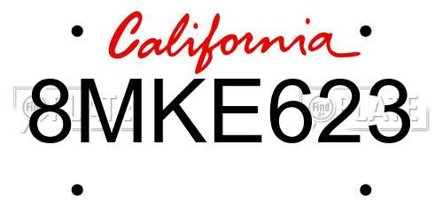 8MKE623 California License Plate