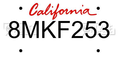 8MKF253 California License Plate