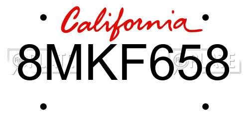 8MKF658 California License Plate