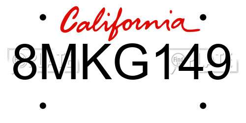 8MKG149 California License Plate