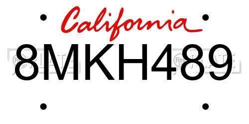 8MKH489 California License Plate