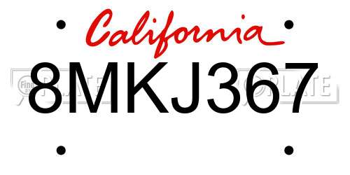 8MKJ367 California License Plate
