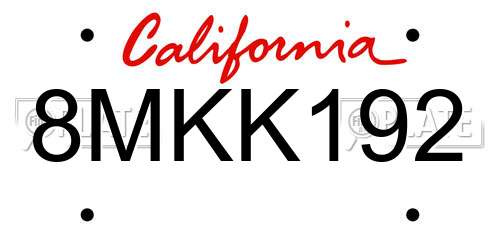 8MKK192 California License Plate