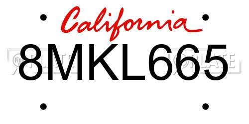 8MKL665 California License Plate