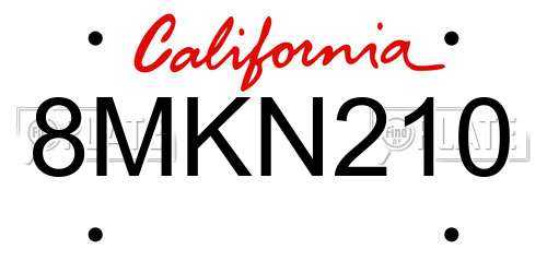 8MKN210 California License Plate