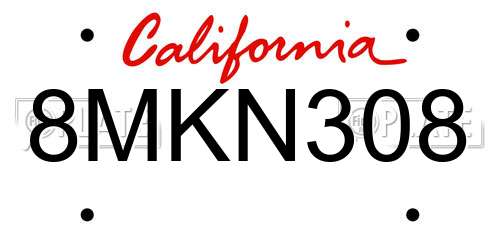 8MKN308 California License Plate