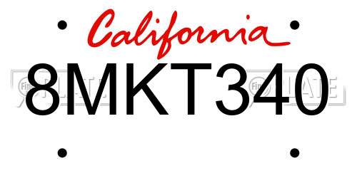 8MKT340 California License Plate